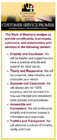 Changing Maryland Customer Service Promise Graphic