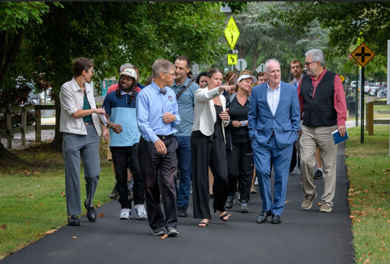 Walkers on a trail during the Maryland State Transportation Trails Strategic Plan kickoff event in Easton, MD, September 13, 2024